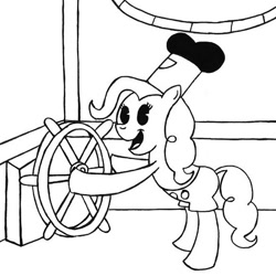 Size: 519x519 | Tagged: safe, artist:samueleallen, character:pinkie pie, species:earth pony, species:pony, 1920s, black and white cartoon, disney, old time, oldschool cartoon, pacman eyes, parody, steamboat, steamboat willie, style emulation