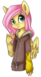 Size: 1081x2051 | Tagged: safe, artist:facerenon, character:discord, character:fluttershy, species:anthro, species:pegasus, species:pony, clothing, eyeshadow, female, hoodie, makeup, simple background, solo, standing, transparent background