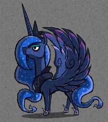 Size: 900x1015 | Tagged: safe, artist:dalapony, character:princess luna, species:alicorn, species:pony, crown, ethereal mane, female, galaxy mane, gray background, jewelry, mare, necklace, regalia, simple background, solo, style emulation, the legend of zelda, the legend of zelda: the wind waker