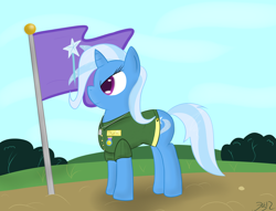 Size: 3336x2552 | Tagged: safe, artist:mikoruthehedgehog, character:trixie, species:pony, species:unicorn, clothing, female, flag, high res, mare, solo, uniform