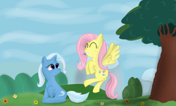 Size: 5000x3000 | Tagged: safe, artist:mikoruthehedgehog, character:fluttershy, character:trixie, ship:trixieshy, female, lesbian, shipping