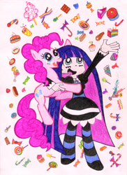 Size: 4796x6571 | Tagged: safe, artist:gezawatt, character:pinkie pie, absurd resolution, anarchy stocking, crossover, food, panty and stocking with garterbelt, sweets, traditional art