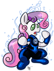 Size: 2716x3588 | Tagged: safe, artist:cynos-zilla, character:sweetie belle, blue lantern, blue lantern corps, crossover, dc comics, female, green lantern, green lantern (comic), simple background, solo, transparent background