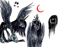 Size: 2000x1500 | Tagged: safe, alternate version, artist:remains, character:nightmare moon, character:princess luna, oc, oc:blood moon (remains), species:alicorn, species:pony, alicorn oc, alternate design, female, grim reaper, horn, nightmare luna, psychopomp, solo, wings