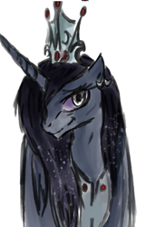 Size: 391x608 | Tagged: safe, alternate version, artist:remains, character:nightmare moon, character:princess luna, oc, oc:blood moon (remains), species:alicorn, species:pony, alicorn oc, alternate design, female, horn, nightmare luna, solo, wings