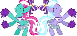 Size: 1304x612 | Tagged: safe, artist:atmospark, character:lilac sky, character:spring step, character:sunlight spring, episode:rainbow falls, g4, my little pony: friendship is magic, cheerleader, clothing, simple background, skirt, transparent background