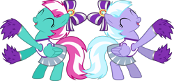 Size: 7456x3500 | Tagged: safe, artist:atmospark, character:lilac sky, character:spring step, character:sunlight spring, episode:rainbow falls, g4, my little pony: friendship is magic, cheerleader, clothing, duo, duo female, female, simple background, skirt, transparent background, vector