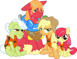 Size: 3048x2326 | Tagged: safe, artist:tourniquetmuffin, character:apple bloom, character:applejack, character:big mcintosh, character:granny smith, species:earth pony, species:pony, episode:pinkie apple pie, g4, my little pony: friendship is magic, apple family, floaty, grumpy, lifejacket, male, simple background, stallion, transparent background, vector, wet, wet mane