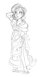 Size: 335x633 | Tagged: safe, artist:ssakurai, character:rarity, species:human, clothing, dress, female, gala dress, humanized, monochrome, pencil drawing, solo, traditional art