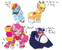 Size: 1024x829 | Tagged: safe, artist:flam3zero, character:pinkie pie, character:rainbow dash, character:twilight sparkle, character:twilight sparkle (alicorn), species:alicorn, species:pony, cosplay, crossover, female, goggles, grammar error, hammer, mare, parody, sonic boom, sonic the hedgehog (series), sports tape