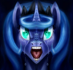 Size: 920x885 | Tagged: safe, artist:slifertheskydragon, edit, character:princess luna, angry, crying, drool, female, glare, looking at you, mirrored, nightmare fuel, nose wrinkle, open mouth, s1 luna, solo, symmetric, unitinu, yelling