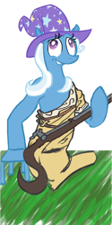 Size: 600x1200 | Tagged: safe, artist:fxcellent, artist:kefkafloyd, artist:spectralunicorn, character:trixie, species:pony, species:unicorn, chair, clothing, collaboration, female, gun, hat, mare, not salmon, solo, wat, wizard hat