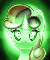 Size: 3000x3605 | Tagged: safe, artist:kelisah, character:sweetie belle, species:pony, species:unicorn, sweetie bot, bust, female, filly, foal, glowing eyes, horn, looking at you, portrait, robot, robot pony, solo