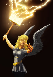 Size: 2028x2934 | Tagged: safe, artist:miradge, character:derpy hooves, species:human, epic derpy, female, hammer, humanized, lightning, mailbox, marvel comics, mjölnir, solo, thor, thunder, ultra fast pony