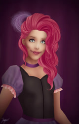 Size: 1280x2000 | Tagged: safe, artist:sewingintherain, character:pinkie pie, species:human, breasts, delicious flat chest, female, humanized, pinkie flat, saloon dress, saloon pinkie, solo, uncanny valley