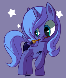Size: 511x599 | Tagged: safe, artist:reuniclus, character:princess luna, species:pony, female, mouth hold, paint, paint on fur, paintbrush, painting, solo, stars, woona