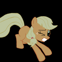 Size: 1024x1024 | Tagged: safe, artist:drakmire, character:applejack, female, one eye closed, simple background, solo