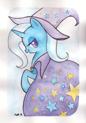 Size: 705x1000 | Tagged: safe, artist:trefleix, character:trixie, species:pony, species:unicorn, female, mare, solo, traditional art, watercolor painting