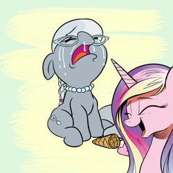 Size: 1000x1000 | Tagged: safe, artist:midnight-wizard, edit, character:princess cadance, character:silver spoon, cadance laughs at your misery, crying, cute, exploitable meme, ice cream, meme, obligatory pony, silverbetes, snot