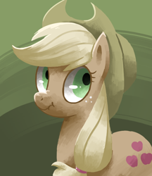 Size: 518x600 | Tagged: dead source, safe, artist:reuniclus, character:applejack, species:earth pony, species:pony, episode:the return of harmony, g4, my little pony: friendship is magic, abstract background, applejack's hat, clothing, cowboy hat, discorded, female, frown, hat, liar face, liarjack, looking away, looking back, mare, nose wrinkle, scrunchy face, solo, wide eyes