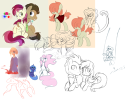 Size: 1024x819 | Tagged: safe, artist:fikakorv, character:doctor whooves, character:princess celestia, character:princess luna, character:roseluck, character:time turner, character:twilight sparkle, oc, oc:rudy redhead, ship:doctorrose, female, male, shipping, sketch dump, straight