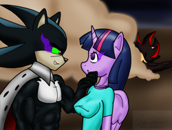 Size: 900x681 | Tagged: safe, artist:sonigoku, character:twilight sparkle, character:twilight sparkle (alicorn), species:alicorn, species:anthro, crossover, cuckolding, mephiles the dark, shadow the hedgehog, sonic the hedgehog (series)
