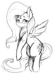 Size: 1108x1500 | Tagged: safe, artist:kittentoots, character:fluttershy, female, monochrome, smiling, solo