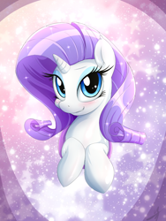 Size: 1500x2000 | Tagged: safe, artist:kyodashiro, character:rarity, species:pony, species:unicorn, blushing, female, lidded eyes, looking at you, mare, palindrome get, smiling, solo