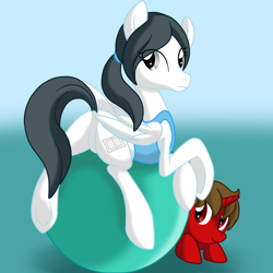 Size: 800x800 | Tagged: safe, artist:perfectpinkwater, species:pegasus, species:pony, species:unicorn, animal crossing, exercise ball, featureless crotch, plot, ponified, super smash bros., villager, wii fit trainer