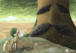 Size: 1024x717 | Tagged: safe, artist:novaquinmat, great deku tree, hilarious in hindsight, link, navi, ponified, the legend of zelda, video game
