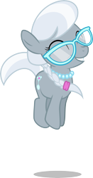 Size: 4945x9417 | Tagged: safe, artist:gezawatt, character:silver spoon, absurd resolution, cute, eyes closed, female, glasses, grin, jumping, necklace, pronking, silverbetes, simple background, smiling, solo, transparent background, vector