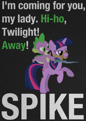 Size: 2480x3508 | Tagged: safe, artist:skeptic-mousey, character:spike, character:twilight sparkle, episode:a dog and pony show, g4, my little pony: friendship is magic, poster, reins, riding