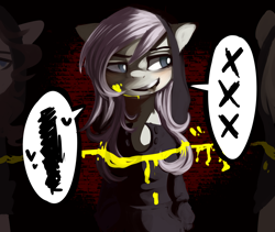 Size: 2800x2358 | Tagged: safe, artist:facerenon, character:fluttershy, species:pony, badass, bipedal, clothing, dialogue, discorded, female, hoodie, solo, speech bubble
