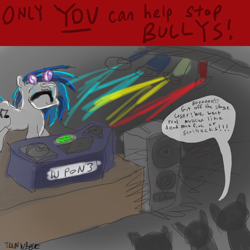 Size: 2000x2000 | Tagged: safe, artist:train wreck, character:dj pon-3, character:vinyl scratch, bully, bullying, comic, crying, deadmau5, glasses, not salmon, skrillex, sunglasses, wat