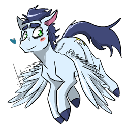 Size: 800x792 | Tagged: safe, artist:cleppyclep, character:soarin', blushing, flying, heart, male, old cutie mark, solo