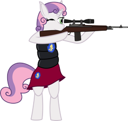 Size: 2111x2001 | Tagged: safe, artist:baka-neku, character:sweetie belle, species:pony, bipedal, female, gun, m14, rifle, solo