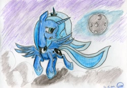 Size: 2430x1686 | Tagged: safe, artist:chaosmalefic, character:princess luna, female, solo, traditional art