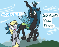 Size: 500x400 | Tagged: safe, artist:manicpanda, character:derpy hooves, character:queen chrysalis, species:changeling, species:pegasus, species:pony, ask derpy hooves, changeling queen, female, mare, tumblr