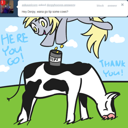 Size: 500x500 | Tagged: safe, artist:manicpanda, character:derpy hooves, species:cow, species:pegasus, species:pony, ask, female, mare, pun, tumblr