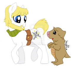 Size: 927x861 | Tagged: safe, artist:peachpalette, species:earth pony, species:pony, book, crossover, ender wiggin, human the pequenino, male, orson scott card, pequeninos, speaker of the dead, stallion, watermark