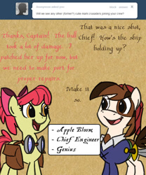 Size: 750x900 | Tagged: safe, artist:eliwood10, character:apple bloom, character:pipsqueak, ask, ask captain pipsqueak, tumblr