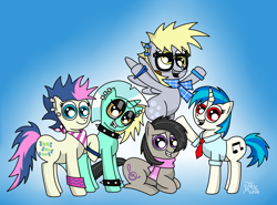 Size: 3216x2384 | Tagged: safe, artist:jay muniz, character:bon bon, character:derpy hooves, character:dj pon-3, character:lyra heartstrings, character:octavia melody, character:sweetie drops, character:vinyl scratch, high res, nerd, teenager, younger
