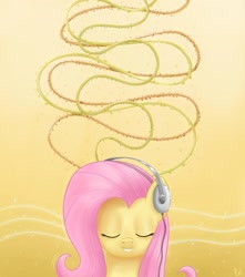 Size: 1500x1700 | Tagged: dead source, safe, artist:polkin, character:fluttershy, species:pegasus, species:pony, bust, eyes closed, female, headphones, mare, music, portrait, solo