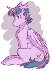 Size: 655x893 | Tagged: safe, artist:cleppyclep, character:twilight sparkle, character:twilight sparkle (alicorn), oc:dusk shine, species:alicorn, species:pony, blushing, prince dusk, rule 63, solo