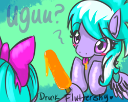 Size: 1500x1200 | Tagged: safe, artist:kittentoots, character:cloudchaser, character:flitter, species:pegasus, species:pony, abstract background, female, food, mare, popsicle, uguu