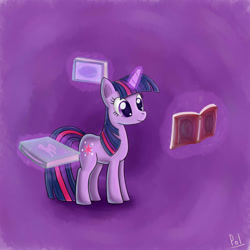 Size: 2000x2000 | Tagged: dead source, safe, artist:polkin, character:twilight sparkle, species:pony, species:unicorn, abstract background, book, female, high res, magic, mare, solo, telekinesis