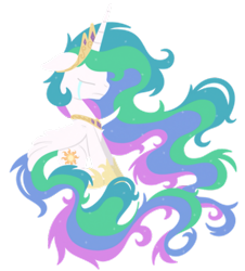 Size: 677x748 | Tagged: safe, artist:cuttycommando, character:princess celestia, species:alicorn, species:pony, crying, cutie mark, eyes closed, female, floppy ears, gem, hooves, horn, jewelry, lineless, long mane, mare, regalia, sad, simple background, sitting, tiara, transparent background, windswept mane, wings