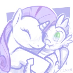 Size: 500x500 | Tagged: safe, artist:clorin spats, character:rarity, character:spike, species:dragon, species:pony, species:unicorn, ship:sparity, abstract background, female, hug, interspecies, male, mare, shipping, spikelove, straight