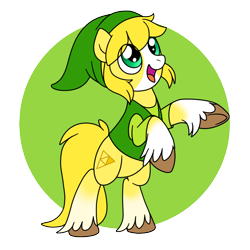 Size: 800x800 | Tagged: safe, artist:perfectpinkwater, species:earth pony, species:pony, 2014, clothing, clydesdale, colt, hat, hooves, male, nintendo, ponified, rearing, simple background, socks (coat marking), solo, the legend of zelda, toon link, transparent background, tunic, unshorn fetlocks, video game