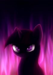 Size: 3496x4960 | Tagged: safe, artist:rameslack, character:twilight sparkle, backlighting, fire, glowing eyes, silhouette